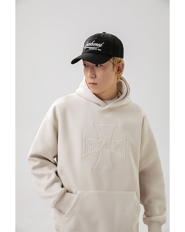 Cross Embroidery Loose Hooded Sweater Men's Hoodie Top