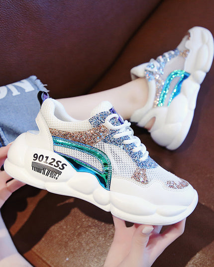 Hollow Rhinestone Sequins Sponge Cake Mesh Breathable Sports Daddy Shoes