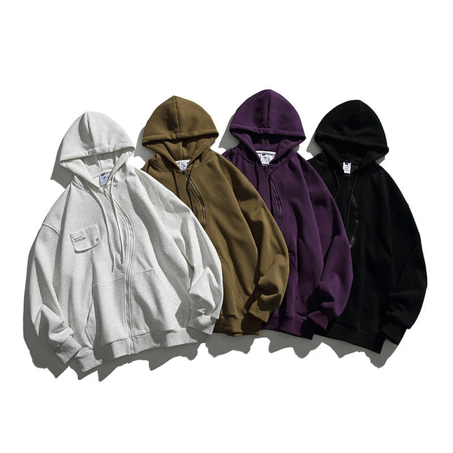Retro Hooded Sweater Men And Women Irregular Zipper