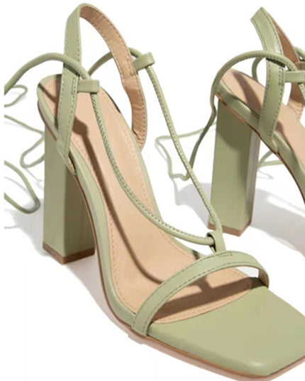 Women Shoes Square Toe Ankle Lace-Up Strappy Sandals Fashion Party Pumps