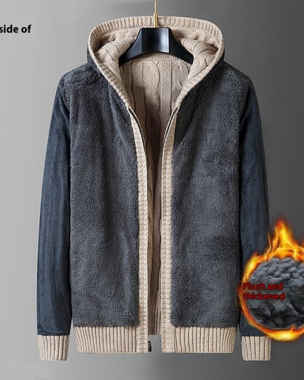 Men's Sweater Coat Loose Hooded Sweater Fleece-lined Thickened