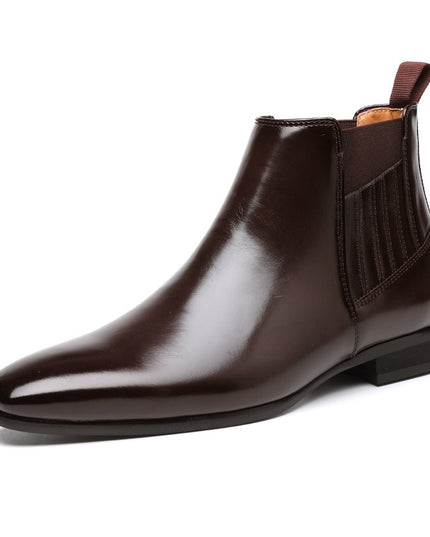 Pointed Toe Chelsea-style Boots For Men Fashion British Style Square Heel Business Formal Leather Shoes