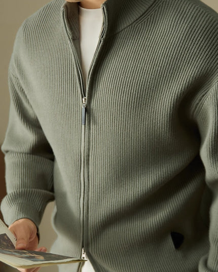 Heavy Stand Collar Men's Zipper Knitted Cardigan Jacket