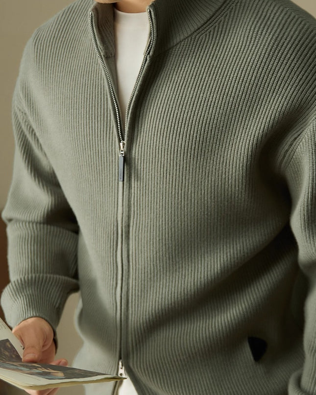 Heavy Stand Collar Men's Zipper Knitted Cardigan Jacket