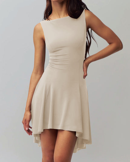 Sleeveless Sexy Hot Girl Off-neck Dress Waist Slimming Back