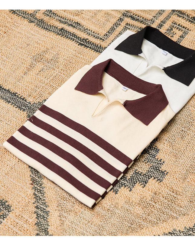 Lapel Lyocell Short Sleeve Fashion Breathable Stripes Polo Shirt