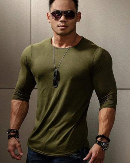 Men's Sports Solid Color Fitness Slim Long Sleeve And Short Sleeve T-shirt
