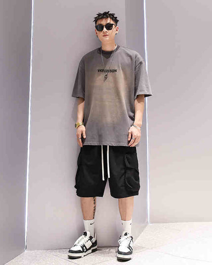 Gradient Washed Fashionable T-shirt Men's Fashion Couple Short Sleeve
