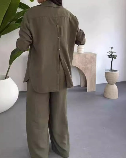 Fashion Solid Color Loose Top Casual Wide Leg Pants Two-piece Set