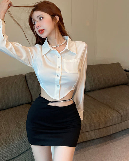 Design Sense Niche Short Irregular Long-sleeved Shirt Ladies