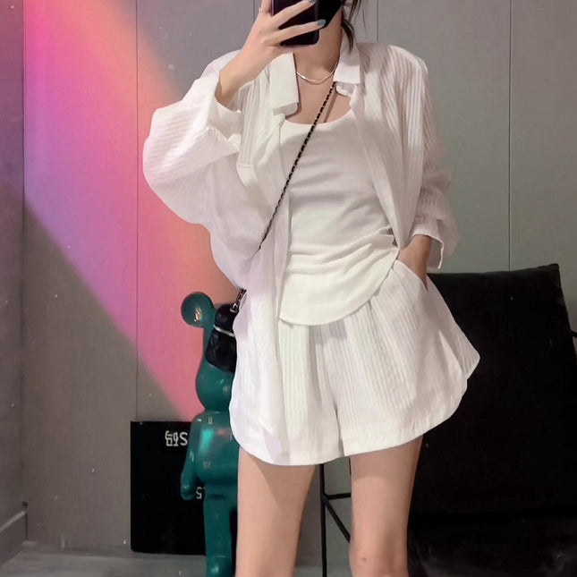 Western Style Striped Sun Protection Shirt Two-piece Suit