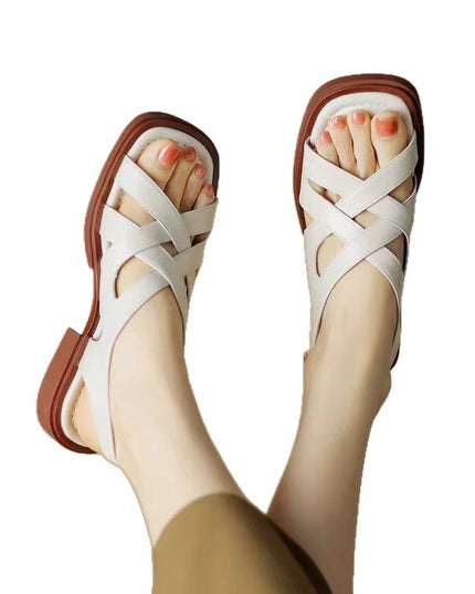 Women's Patent Leather Low Heel Square Toe Beach Sandals