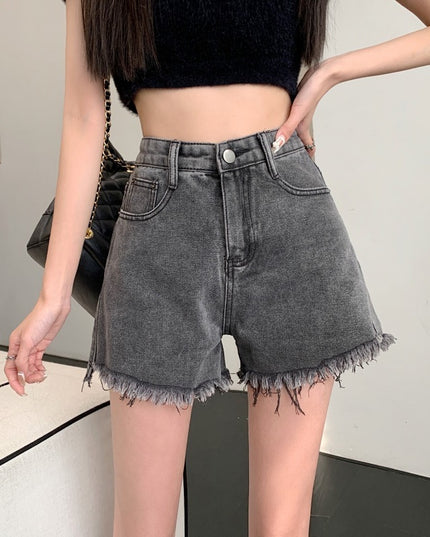 Wide Leg Denim Shorts Frayed Summer New High Waist Slimming