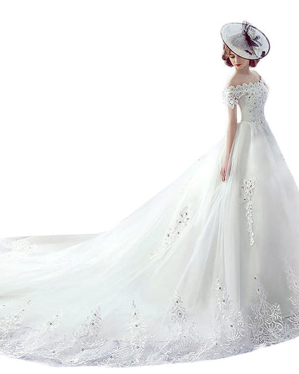 Wedding Dress Bride One-shoulder Trailing French Veil Hepburn Female