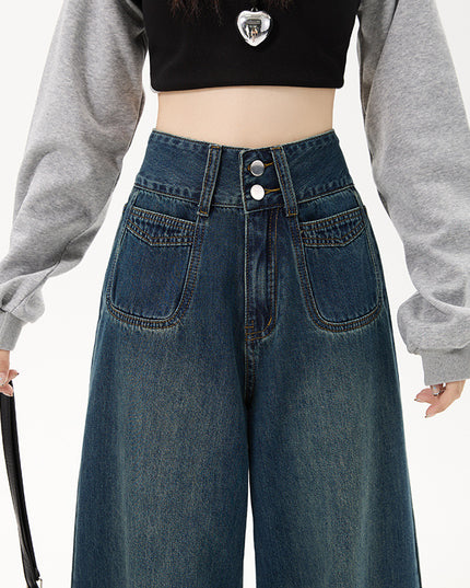 New Simple High Waist Casual Straight-leg Jeans For Women