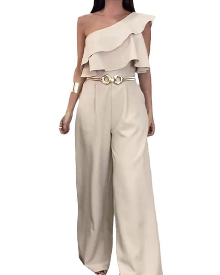 Women's Solid Color Design Irregular Ruffled Slim Fit Bodysuit