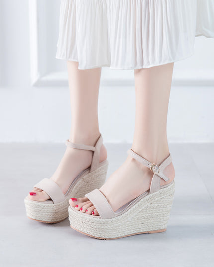 Open Toe Ankle-strap Buckle Wedge Woven Sandals