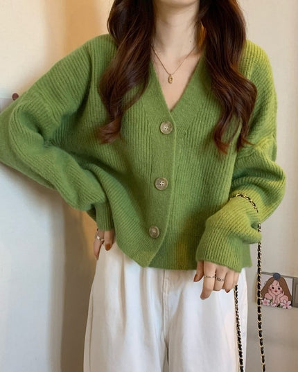 Women's V-neck Pure Color All-match Sweater Coat