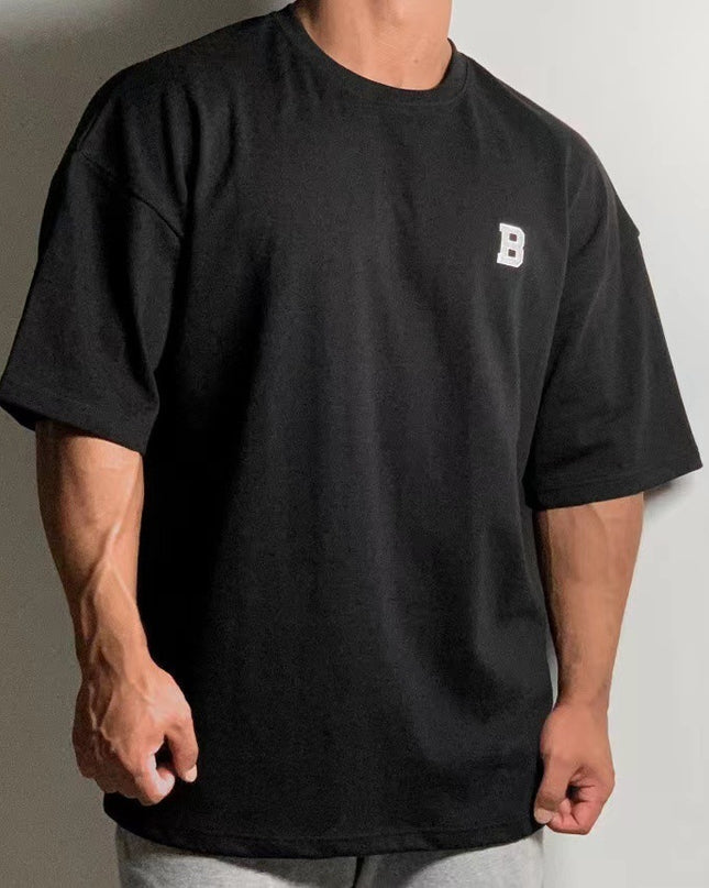 Men's Muscle Drop Shoulder Sports Fitness Loose Short Sleeve