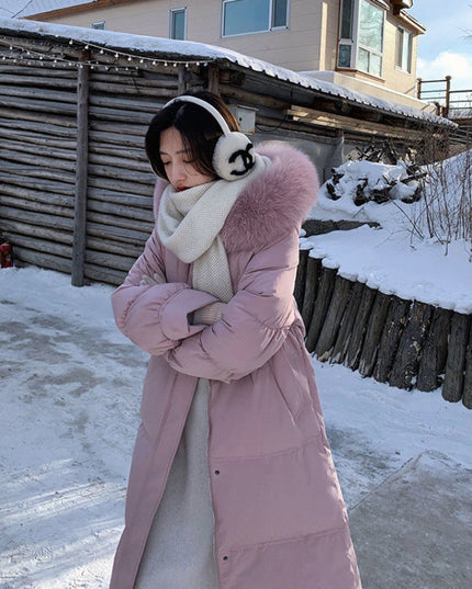 White Duck Down Jacket Women's Mid-length Big Fur Collar Loose Thick