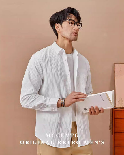 Boys Autumn Leisure Retro Loose-fitting Solid Color Long Sleeves Pleated Shirt