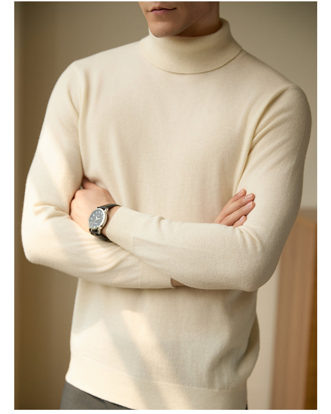 Pure Wool Turtleneck Sweater Men Thermal Slim Fit