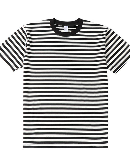 Striped Short Sleeve Simple Men's Versatile T-shirt Loose Top Half Sleeve Slim Striped Navy Skirt