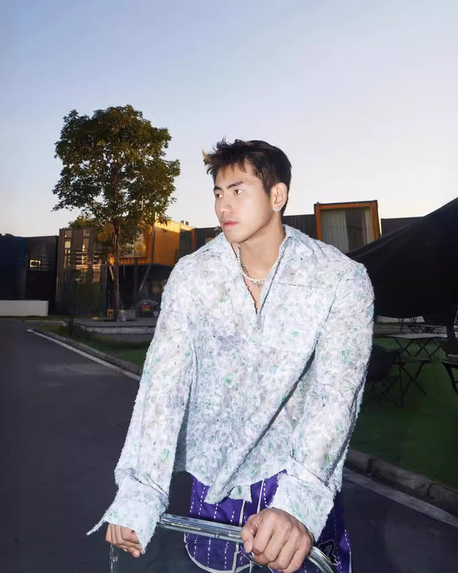 Spring And Summer American Three-dimensional Floral Shirt Niche Design Floral Long Sleeve Shirt