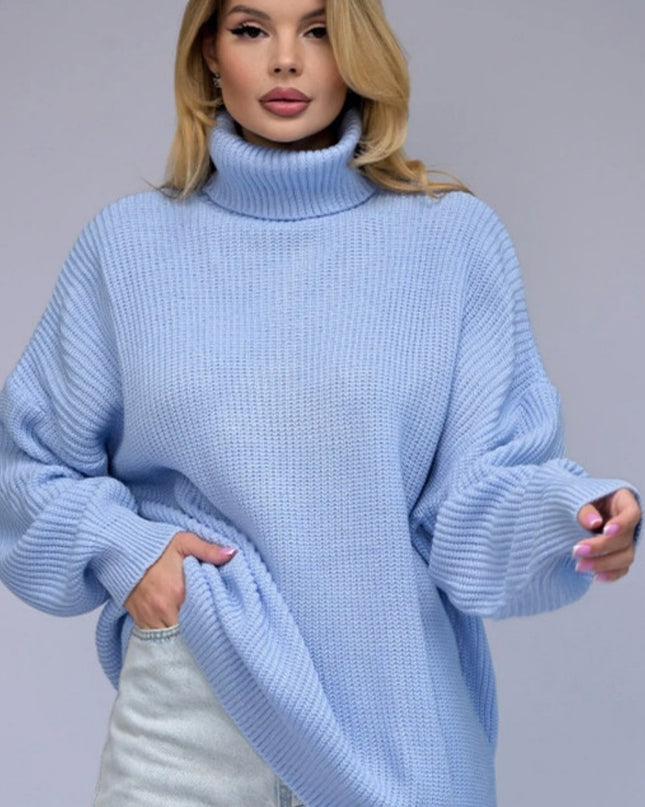 Women's Solid Color Casual High Neck Pullover Sweater