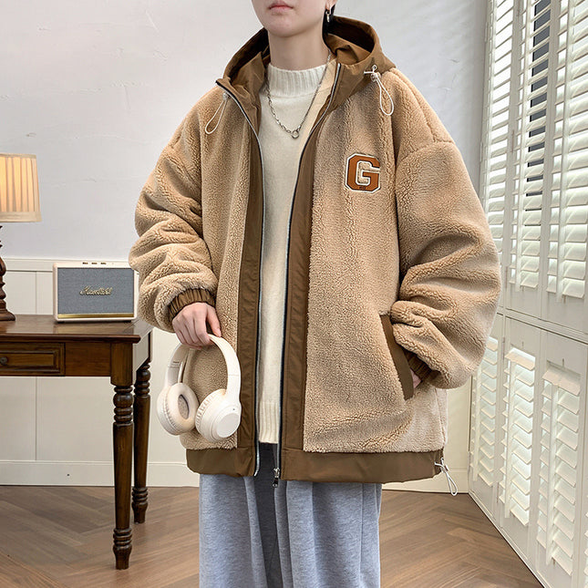 Men's Lamb Wool Student Versatile Couple Even Thickened Padded Polar Fleece Cotton-padded Coat