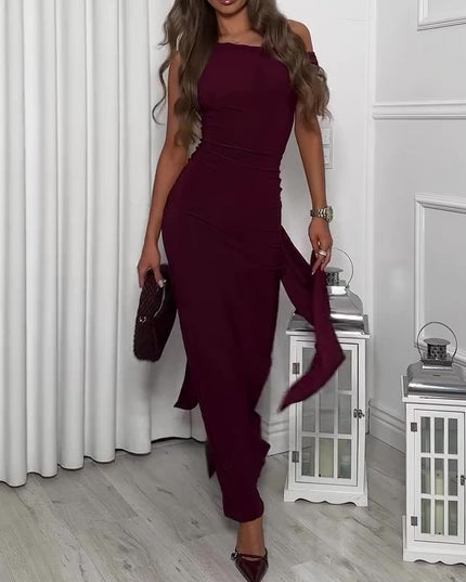 Burgundy Backless Strappy Maxi Dress