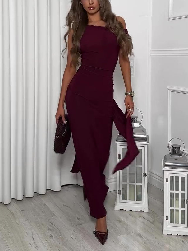 Burgundy Backless Strappy Maxi Dress