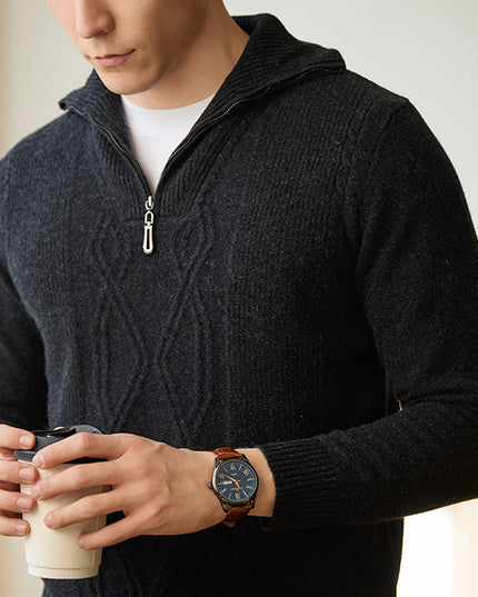 Pure Wool Sweater Half-height Zip Leisure Warm Sweater