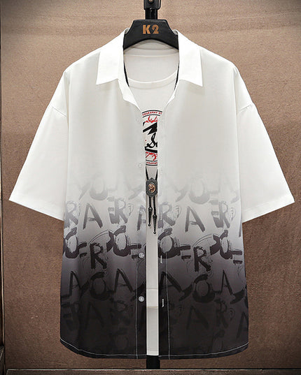 Summer Thin Ice Silk Shirt Loose Collar T-shirt Fattening Type Fat Man