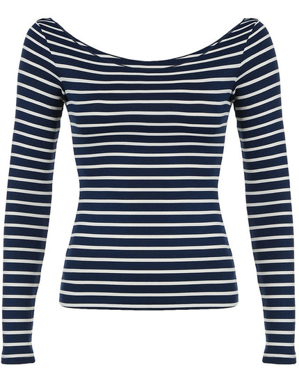 Oblique Shoulder Stripes Lightweight Slim-fit Long Sleeve Casual Top