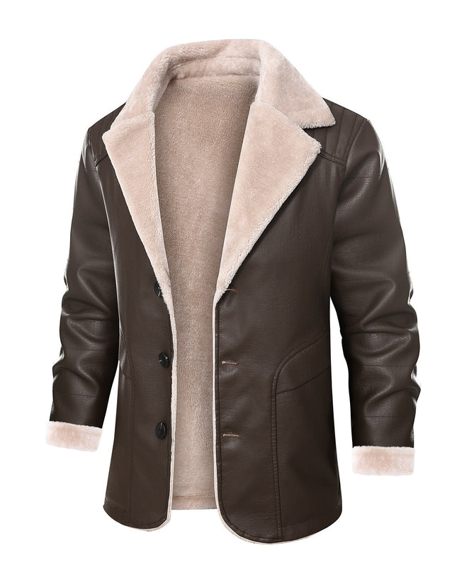 Thick Fleece Fur Integrated Warm Suit Leather Label Leather Jacket Coat
