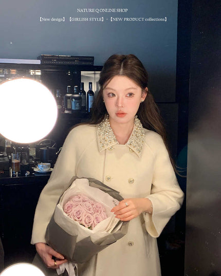 Women's Double-faced Woolen Goods Artificial Wool Black Coat