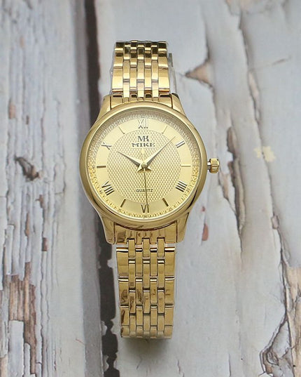 Waterproof Men's Gold Watch Fashion Gun Color Steel Band Quartz Watch