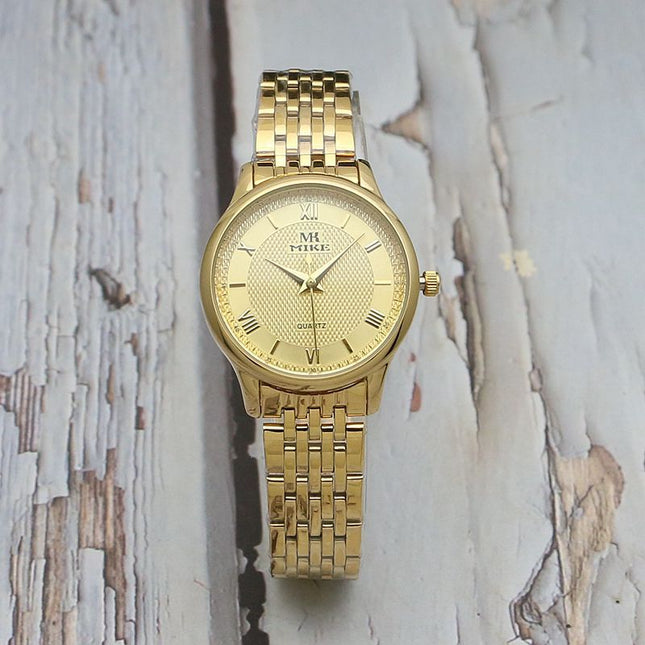 Waterproof Men's Gold Watch Fashion Gun Color Steel Band Quartz Watch
