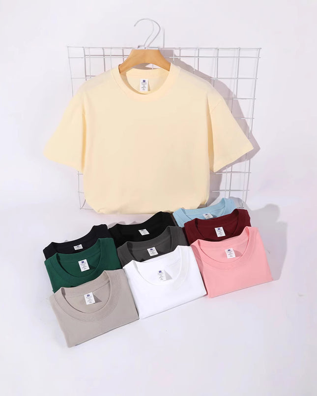 Drop Shoulder Loose Round Neck Pure Color All-matching