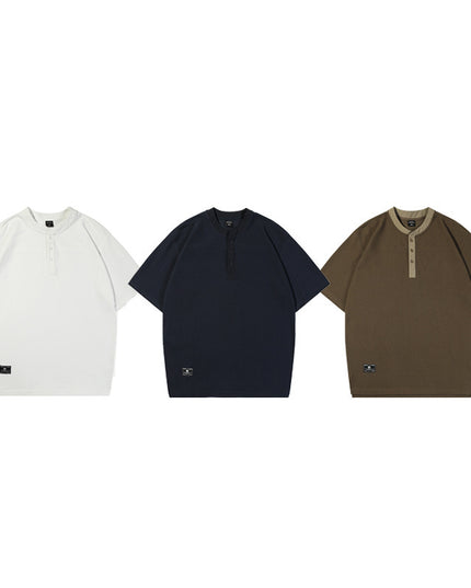 Summer Simplicity Solid Color Henry Collar T-shirt