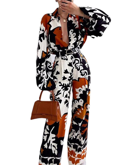 Women's Clothing Fashion Color Contrast Printed Casual Two-piece Suit