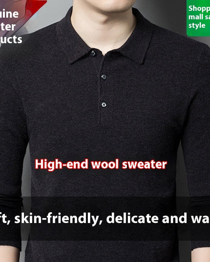 Men's Autumn And Winter Solid Color Shirt Middle-aged Polo Sweater