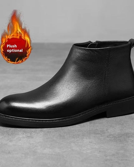 Men's Leather Shoes Solid Color Chelsea Boots