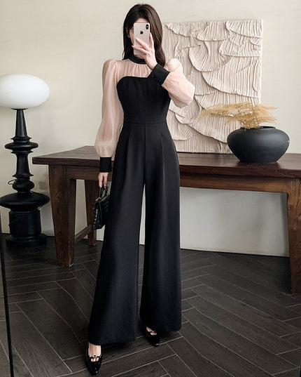 Color Matching Design Lace-up Bow Jumpsuit