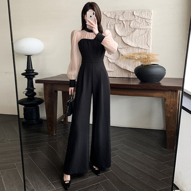 Color Matching Design Lace-up Bow Jumpsuit