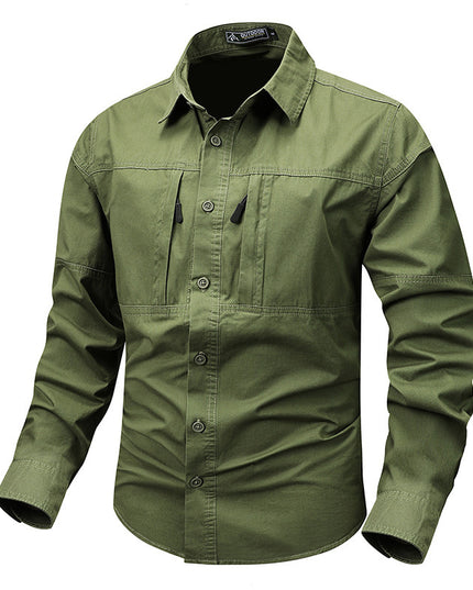Spring And Autumn Pocket New Polo Collar Casual Shirt