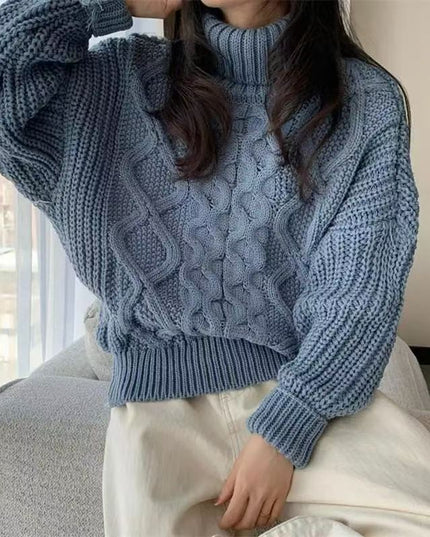 Retro Autumn And Winter Turtleneck Sweater Twisted Short Long-sleeved Sweater Top