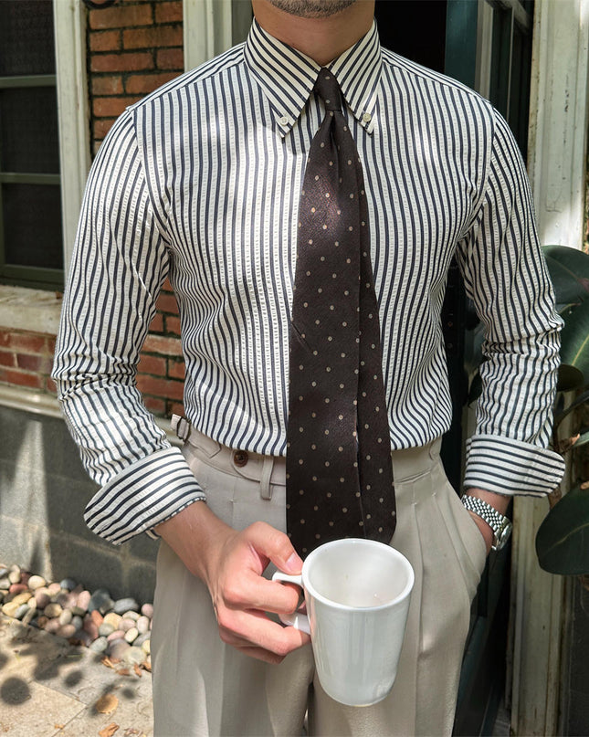 Men's Seersucker Breathable Stripes Long-sleeved Shirt
