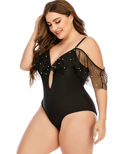 Women's Bikini Suspenders Deep V  Back Tulle Ruffled Swimsuit
